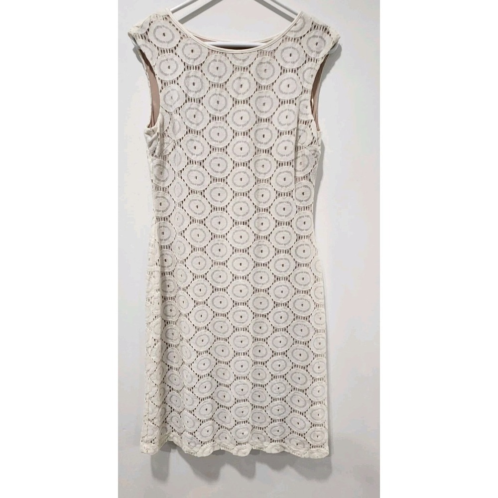 JESSICA HOWARD Dress Sz8  Baige  Lace Shift Boat Neck Cap Sleeve Lined Cotton